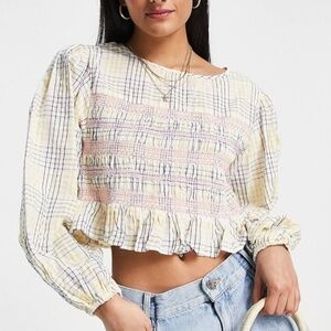 ASOS Smocked STRIPED RUFFEL BLOUSE NWOT